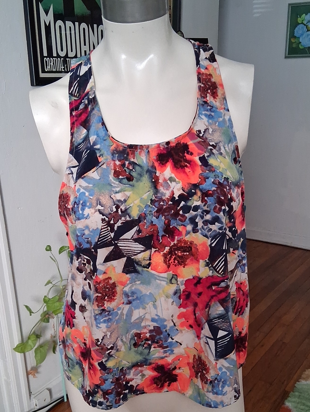 painted threads Floral Racerback Tank Top - Coral, Navy, Blue, Green